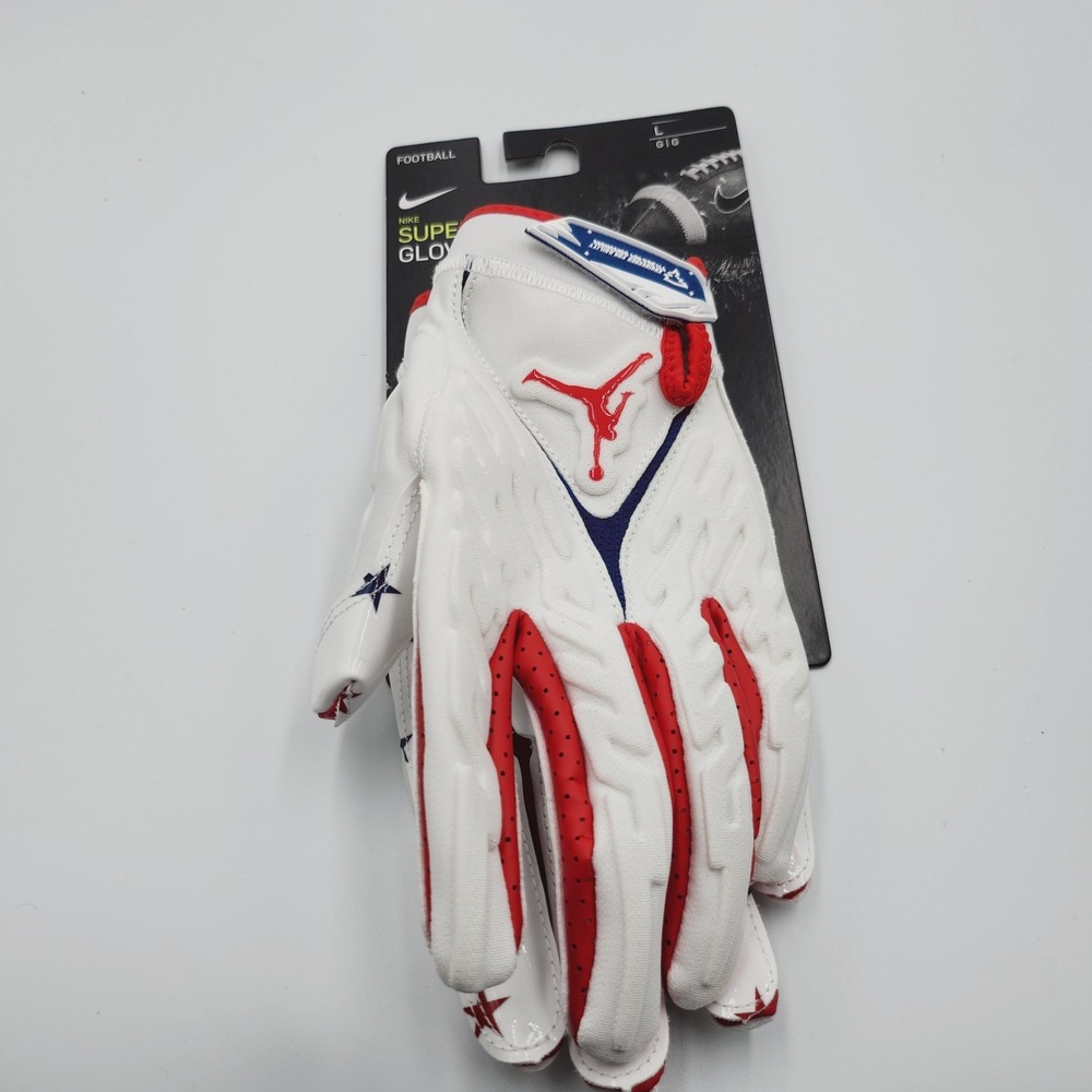 Mens Size L Nike Football Gloves NFL Superbad 6.0 USA Stars White Red HF6652-146